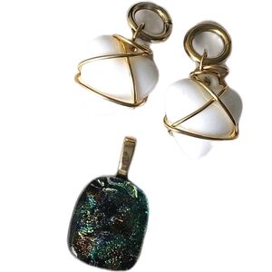 Vintage Green White Gold Tone Pendants Lot Set of 3